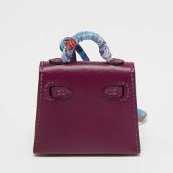 Pre Owned Hermes Anemone Tadelakt Leather Mini Kelly Twilly Bag Charm 