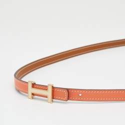 Pre Owned Hermes Rose/Gold Swift And Epsom Leather Focus Buckle Belt 95 CM
