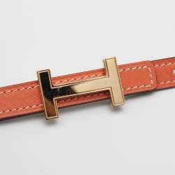 Pre Owned Hermes Rose/Gold Swift And Epsom Leather Focus Buckle Belt 95 CM