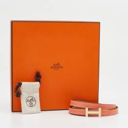 Pre Owned Hermes Rose/Gold Swift And Epsom Leather Focus Buckle Belt 95 CM