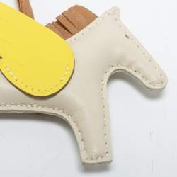 Pre Owned Hermes Craie/Lime/Chai Milo Lambskin and Swift Leather Rodeo Pegase Bag Charm PM