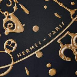Pre Owned Hermès Black & Gold Cheval Fusion Silk Scarf