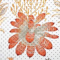 Hermes Orange/White Index Bromeliaceae Print Silk Square Scarf