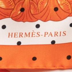 Hermes Orange/White Index Bromeliaceae Print Silk Square Scarf
