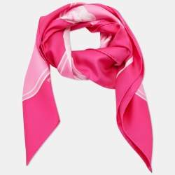 Hermes Pink Please Check In Printed Silk Square Scarf