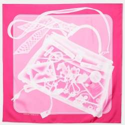 Hermes Pink Please Check In Printed Silk Square Scarf