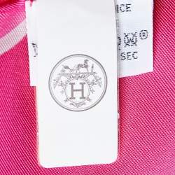 Hermes Pink Please Check In Printed Silk Square Scarf