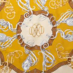 Hermes Brown/Cream Lift Profile Printed Silk Square Scarf