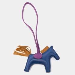 Pre Owned Hermes Blue de Malte/Kraft/Violet Milo Leather Rodeo Bag Charm PM