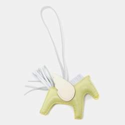 Pre Owned Hermes Jaune Bourgeon/Bleu Brume/Nata Milo and Swift Leather Rodeo Pegase Bag Charm PM