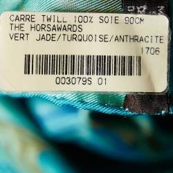 Pre Owned Hermes Light green The Horsawards printed Silk Square Scarf
