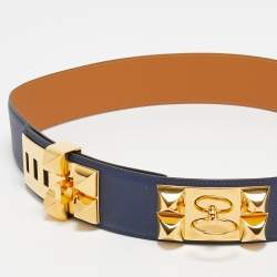 Hermes Bleu Saphir Epsom Leather Collier De Chien Belt 90CM