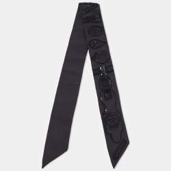 Hermès Black Sequin Embroidered Silk Twilly