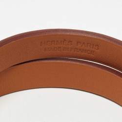 Hermes Light Brown Leather Gold Plated Mini Kelly Double Tour Bracelet