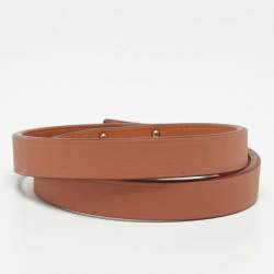Hermes Light Brown Leather Gold Plated Mini Kelly Double Tour Bracelet