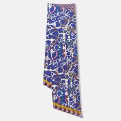Pre Owned Hermès Blue Mors Et Tresses Printed Silk Maxi Twilly