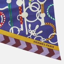 Pre Owned Hermès Blue Mors Et Tresses Printed Silk Maxi Twilly