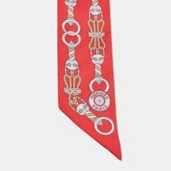 Hermès Red Harnais En Rosace Silk Twilly 