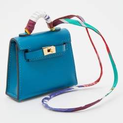 Hermes Bleu Izmir Tadelakt Leather Mini Kelly Twilly Bag Charm 