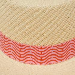 Hermes Beige Panama Chevron Trim Straw Elettra Hat Size 56