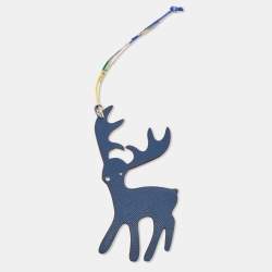 Hermès Bleu Saphir/Anemone Epsom and Togo Leather Petit H Deer Bag Charm