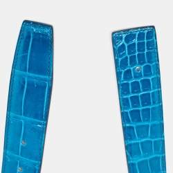Pre Owned Hermès Bleu Izmir/Gold Crocodile Porosus and Swift Belt 100CM