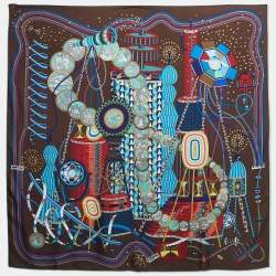 Pre Owned Hermès Brown Print Silk Le Laboratoire Du Temps Square Scarf
