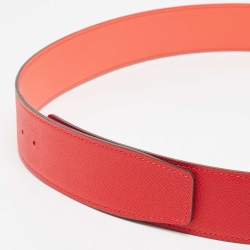 Hermes Rouge Casaque/Rose Jaipur Epsom Leather Reversible Belt Strap 95 CM