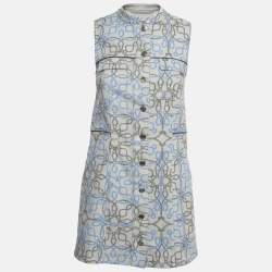 Hermès Grey Printed Canvas Robe Sans Manche Dress M