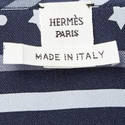 Hermes Navy Blue Printed Silk Twill Kaftan Midi Dress M
