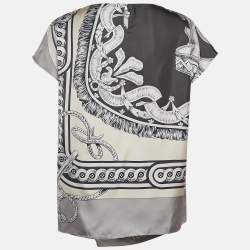 Hermès Grey Printed Silk Bride de Cour Remix Asymmetric Top L