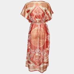 Pre Owned Hermes Brown Mors et Gourmettes Cotton Beach Kaftan Dress One Size