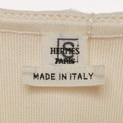 Pre Owned Hermes Off-White Silk Blend Knit Ruffled Playsuit S
