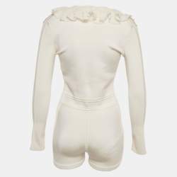 Pre Owned Hermes Off-White Silk Blend Knit Ruffled Playsuit S