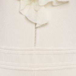 Pre Owned Hermes Off-White Silk Blend Knit Ruffled Playsuit S