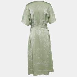 Pre Owned Hermès Green Printed Silk Belted Maxi Dress M