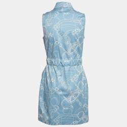 Hermès Blue Cotton Eperon d'Or Finesse Zipped Dress M