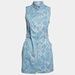 Hermès Blue Cotton Eperon d'Or Finesse Zipped Dress M
