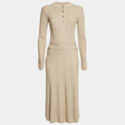 Hermès Grey Beige Maille Torsades Midi Dress S