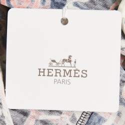 Pre Owned Hermès Navy Blue Printed Cotton Knit Full Sleeve Top M