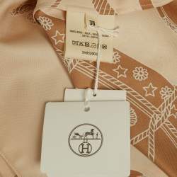Pre Owned Hermes Beige Les Tambours Print Silk Tunic Midi Dress M