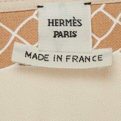 Pre Owned Hermes Beige Les Tambours Print Silk Tunic Midi Dress M