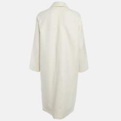 Pre Owned Hermes Cream Cashmere Zip Up Mid Length Coat S