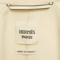 Pre Owned Hermes Cream Cashmere Zip Up Mid Length Coat S