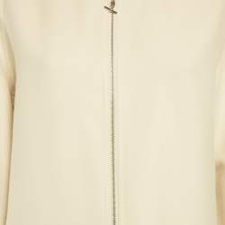 Pre Owned Hermes Cream Cashmere Zip Up Mid Length Coat S