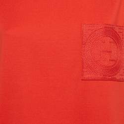 مملوكة مسبقًا Hermès Red Pocket Embroidered Jersey T-Shirt Dress L