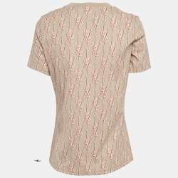 Pre Owned تي شيرت هيرمس قطن مطبوع بحلقات سلسلة بيج مقاس متوسط (ميديم)