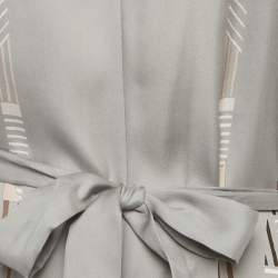 مملوكة مسبقًا Hermes Grey Printed Silk Belted Maxi Dress M