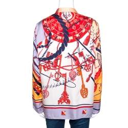 Hermes Multicolor Les Cléfs Printed Silk Blouse M