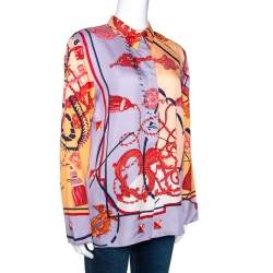 Hermes Multicolor Les Cléfs Printed Silk Blouse M